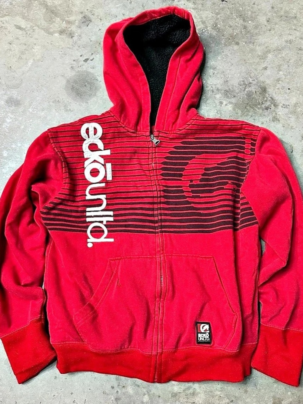 Ecko Unltd. Striped Zip Hoodie in Red & Black Size Large